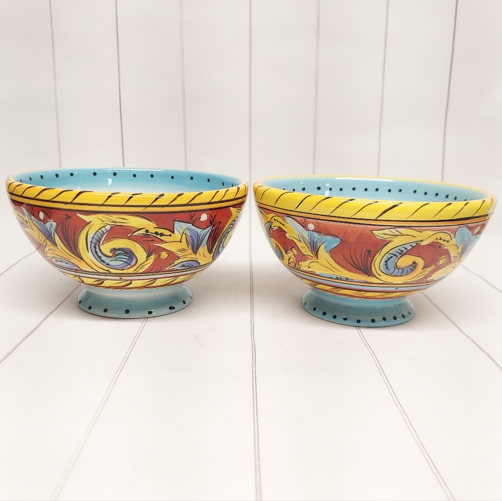 Tabletops Gallery Renaissance Hand-Painted Ceramic Soup/Cereal Bowl- Set Of 2